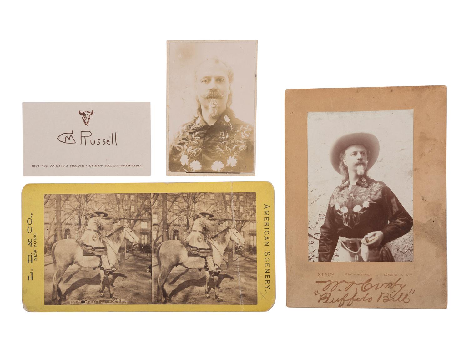 [CODY, William F. "Buffalo Bill" (1846-1917)]. A group of 8 items highlighted by 6 photographs of "Buffalo Bill," comprising: