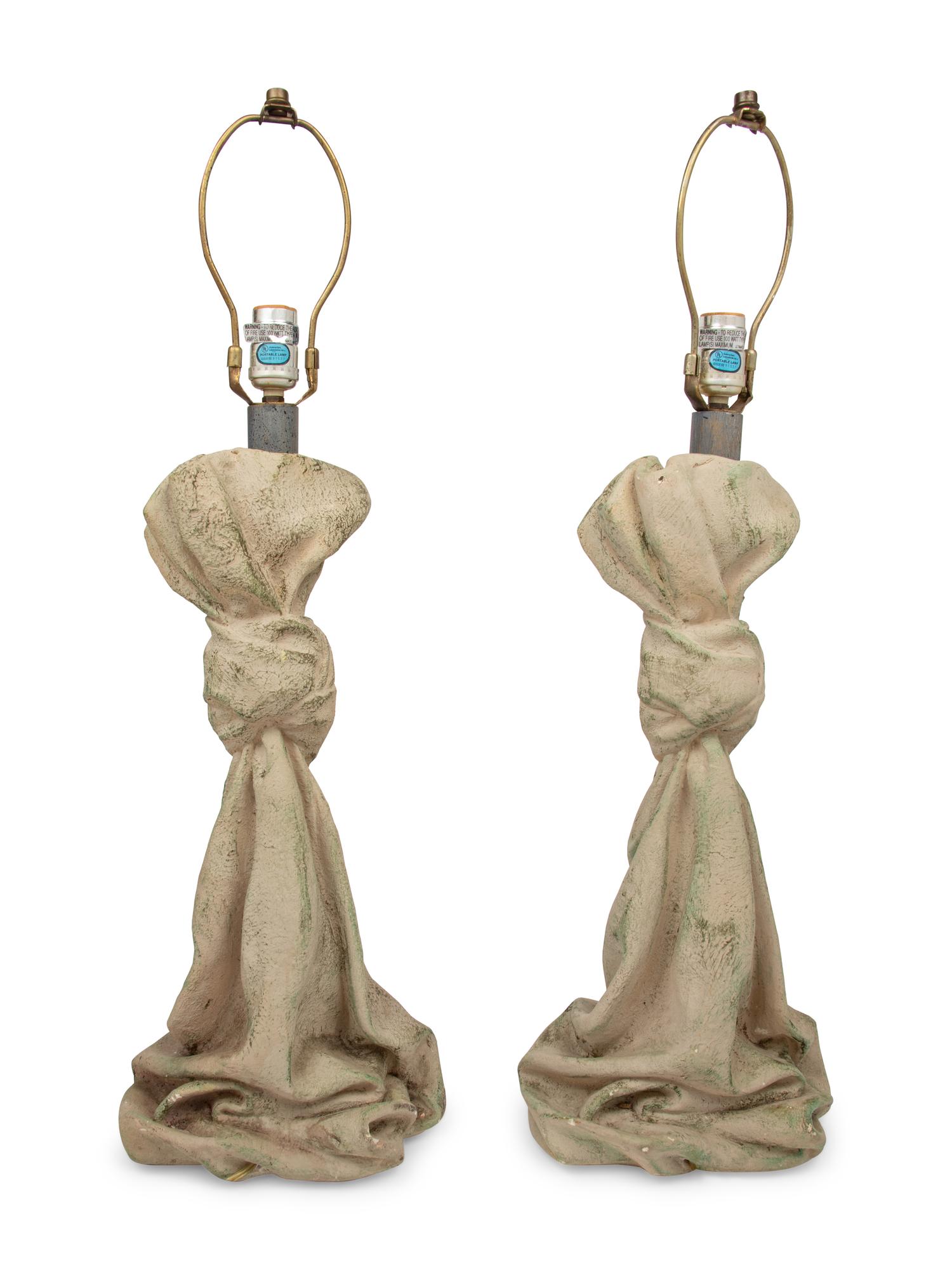 Pair of Trompe l'Oeil Draped Table Lamps, c. 1980