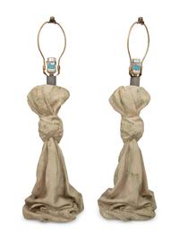 Pair of Trompe l'Oeil Draped Table Lamps, c. 1980
