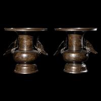 A Pair of Japanese Inlaid Bronze 'Butterfly' Vases, Late Edo/Early Meiji Period