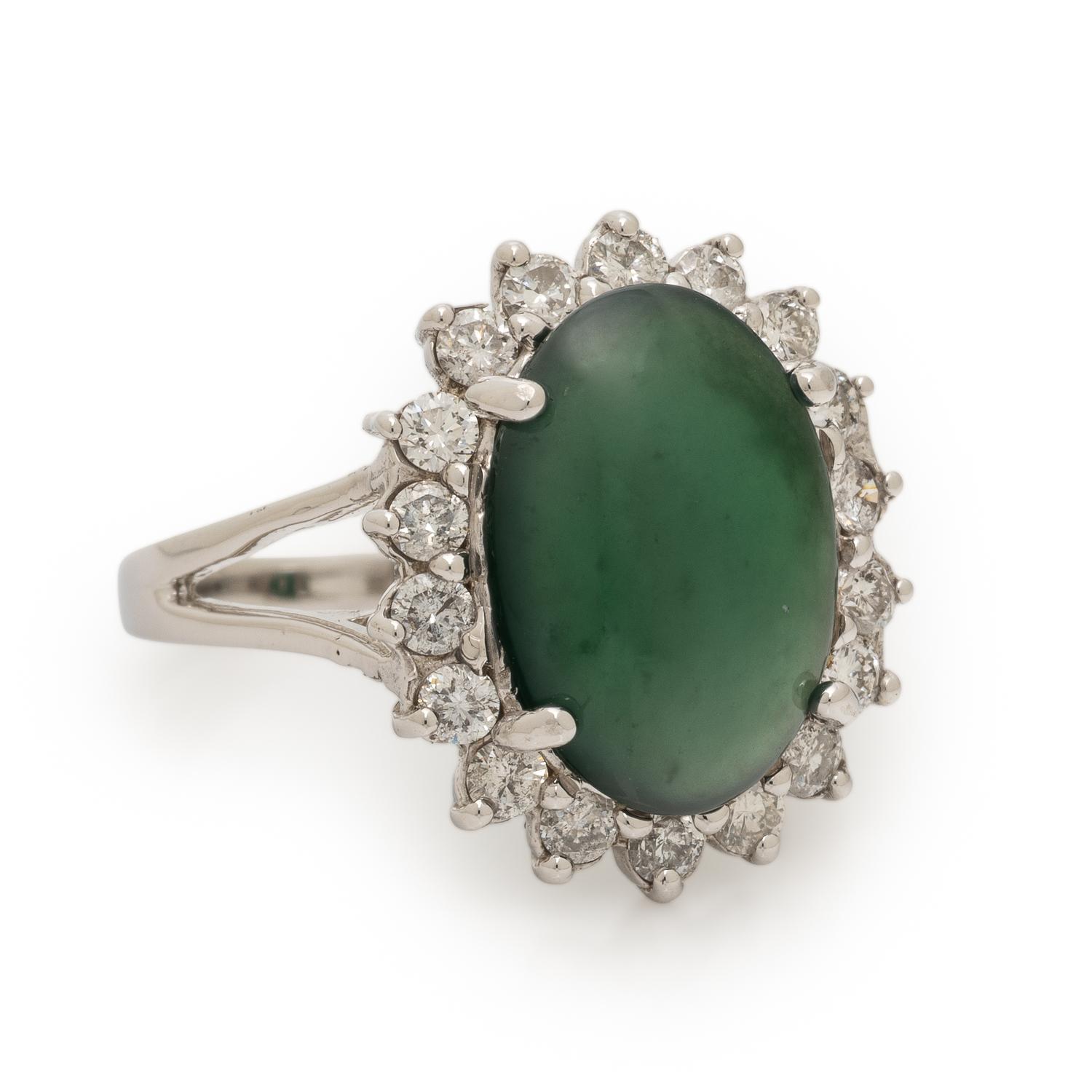 Jade, Diamond, and White Gold Ring