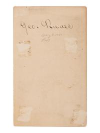 [CIVIL WAR]. [BELL, William H., photographer]. CDV of a wounded soldier identified as Private George Ruoss, 7th New York Veteran Infantry, featured naked below the waist.