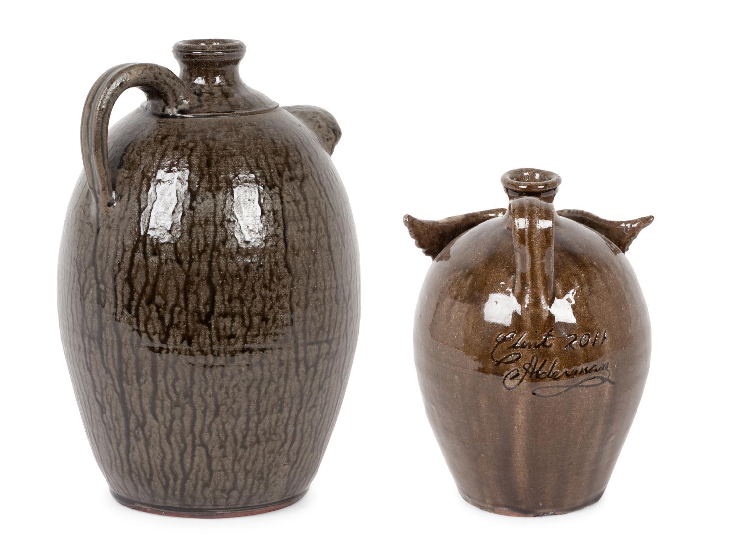 A Pair of Folk Art Pottery Jugs by Dwayne L. Crocker and Clint Alderman