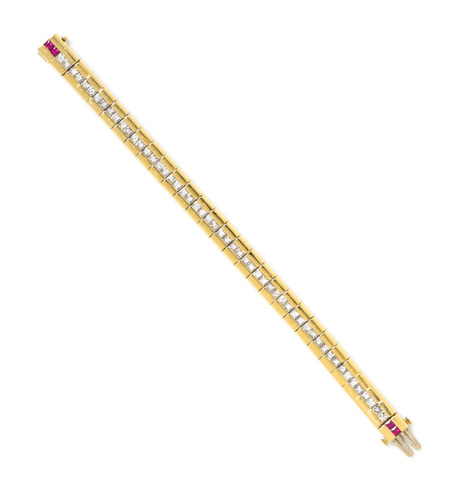 An 18 Karat Yellow Gold, Diamond, and Ruby Bracelet, 25.20 dwts.