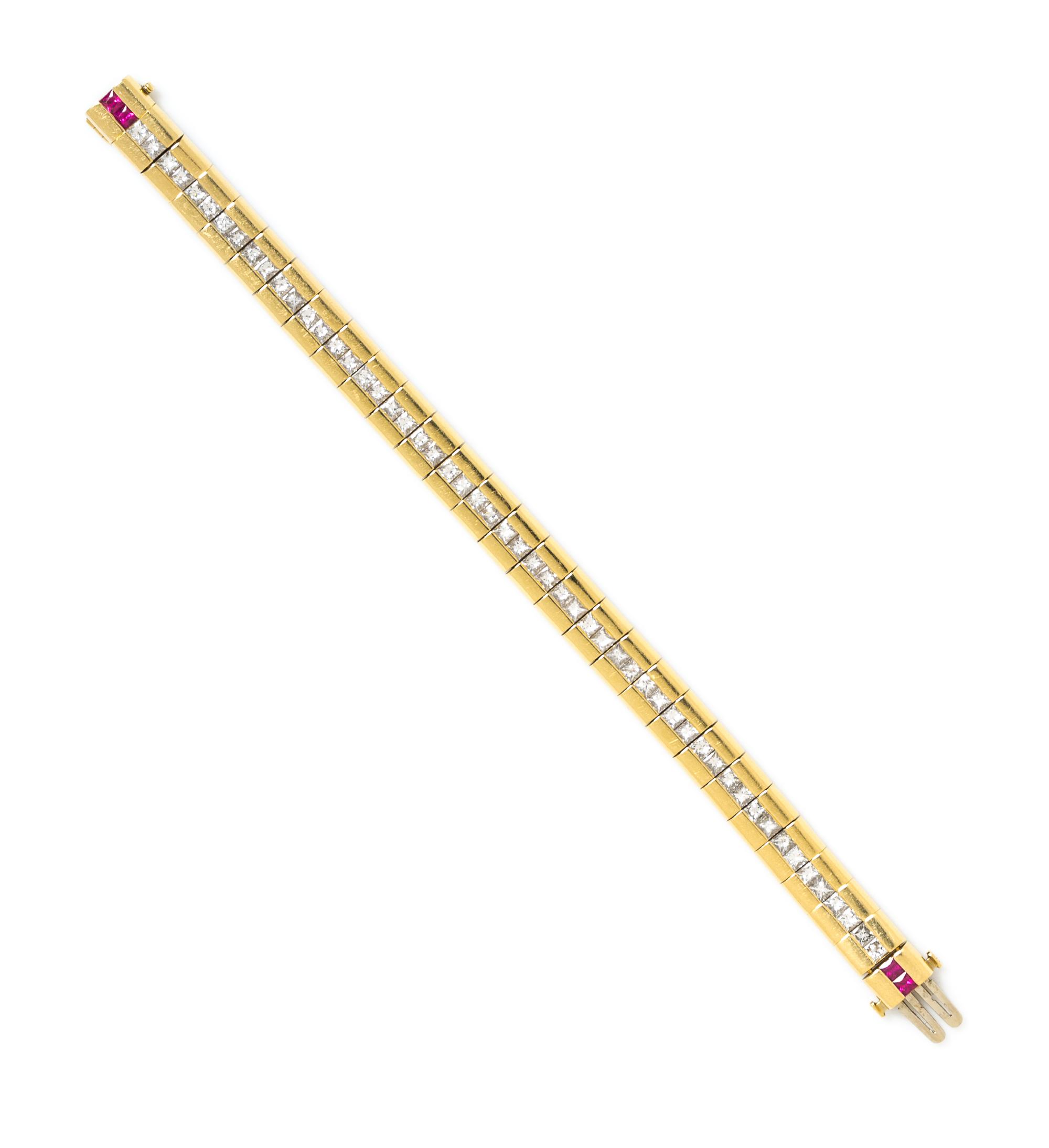 An 18 Karat Yellow Gold, Diamond, and Ruby Bracelet, 25.20 dwts.