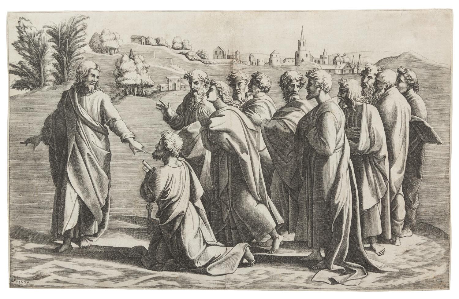Diana Scultori, (Italian, c. 1536-c. 1590), Christ's Charge to Peter (after Raphael)