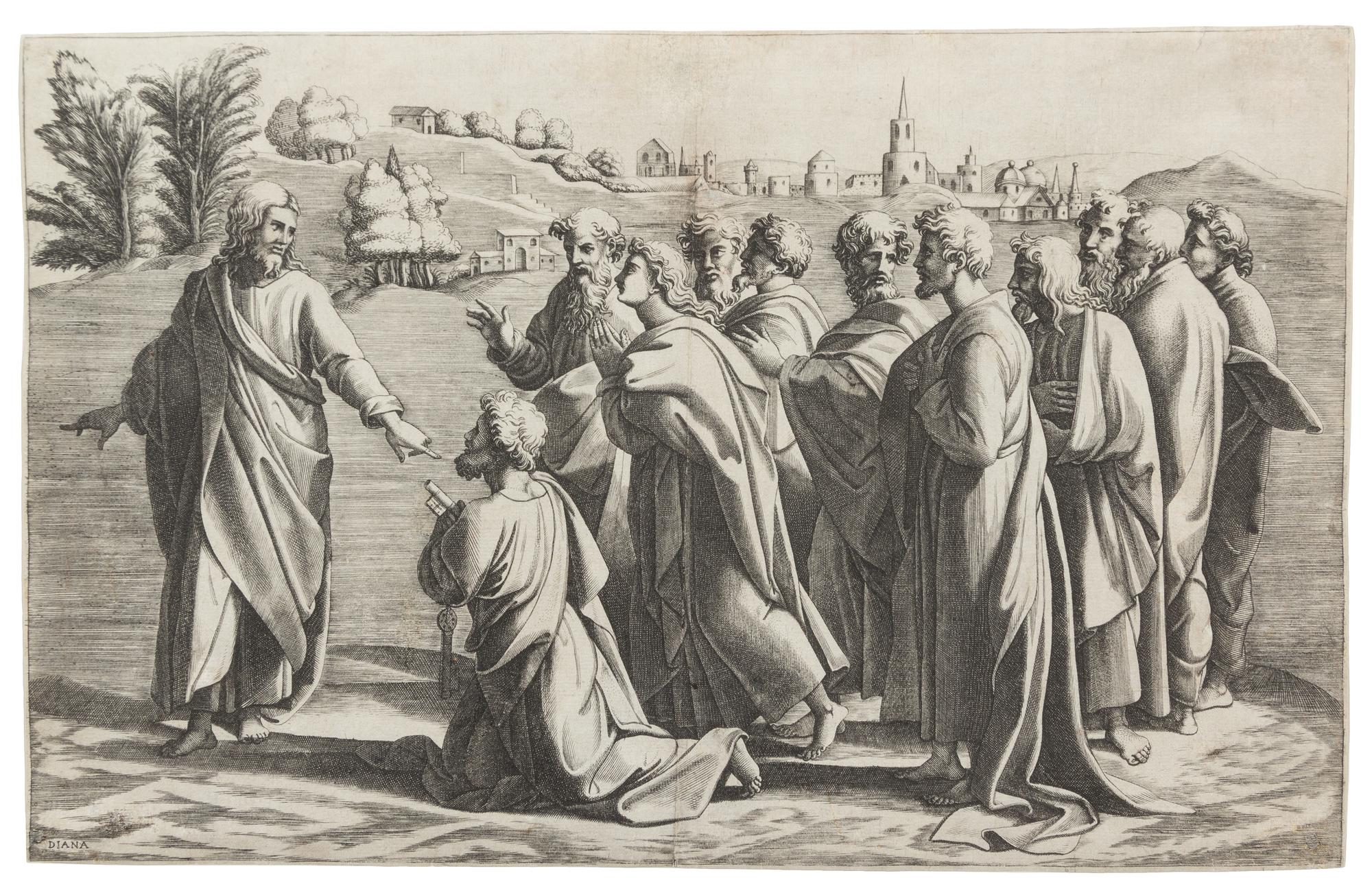Diana Scultori, (Italian, c. 1536-c. 1590), Christ's Charge to Peter (after Raphael)