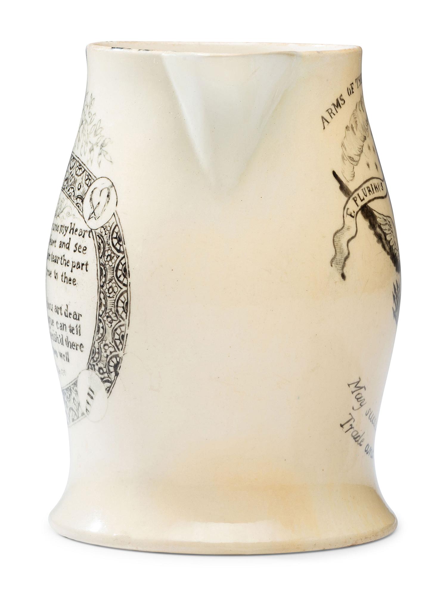 A Liverpool Transfer-Printed Creamware Pitcher with Arms of the United States