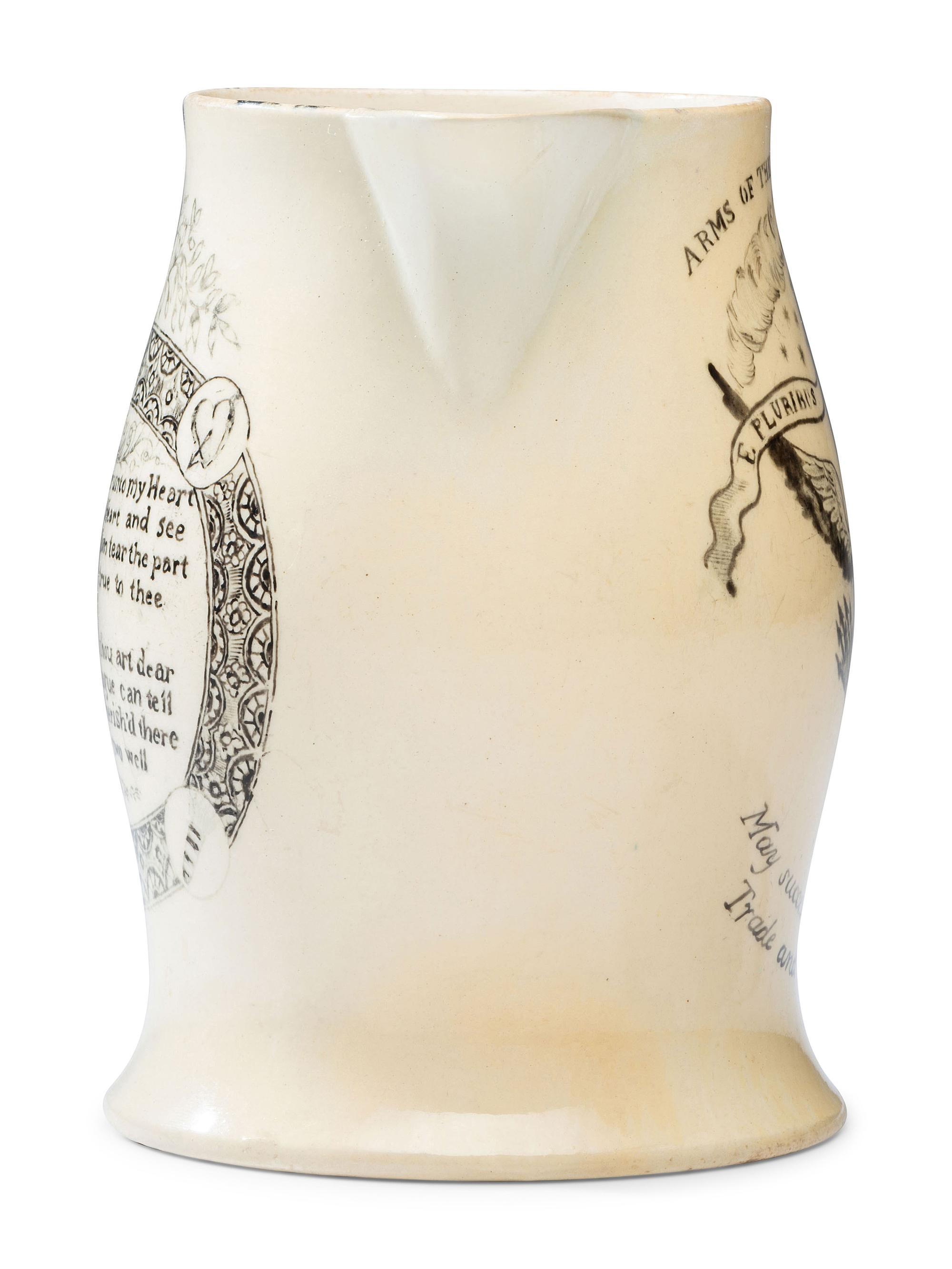 A Liverpool Transfer-Printed Creamware Pitcher with Arms of the United States