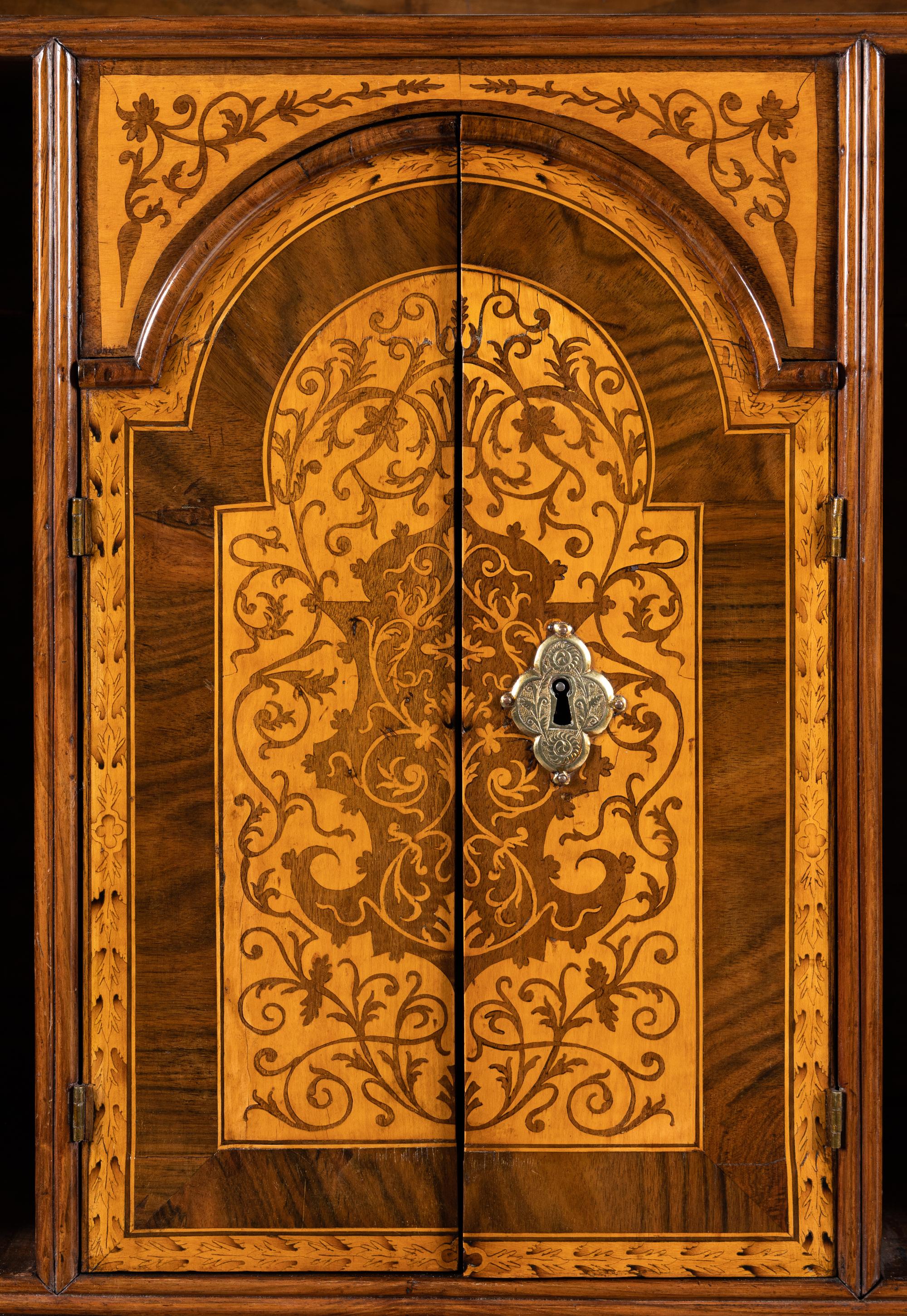A William and Mary Walnut and Marquetry Bureau Cabinet