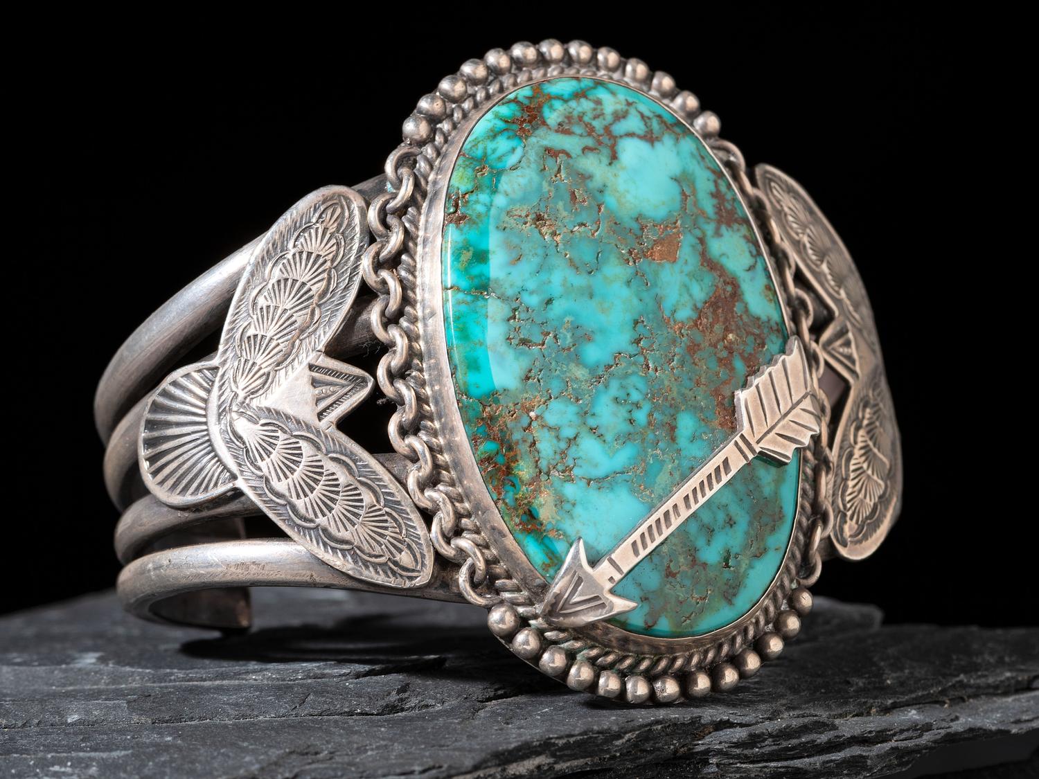 Navajo Silver and Blue Gem Turquoise Cuff Bracelet