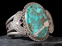 Navajo Silver and Blue Gem Turquoise Cuff Bracelet