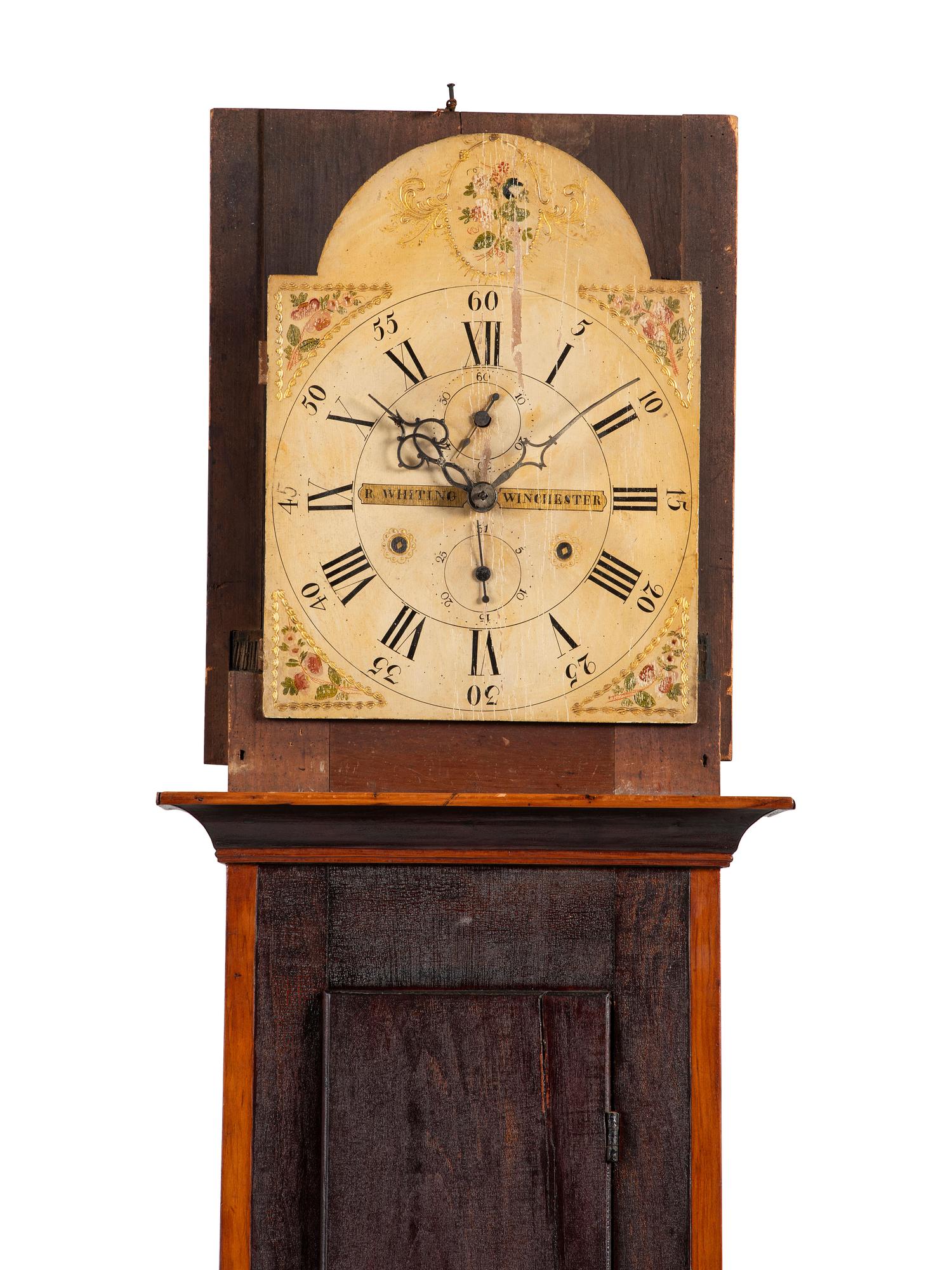 A Federal Painted Pine Wooden Works Tall Case Clock