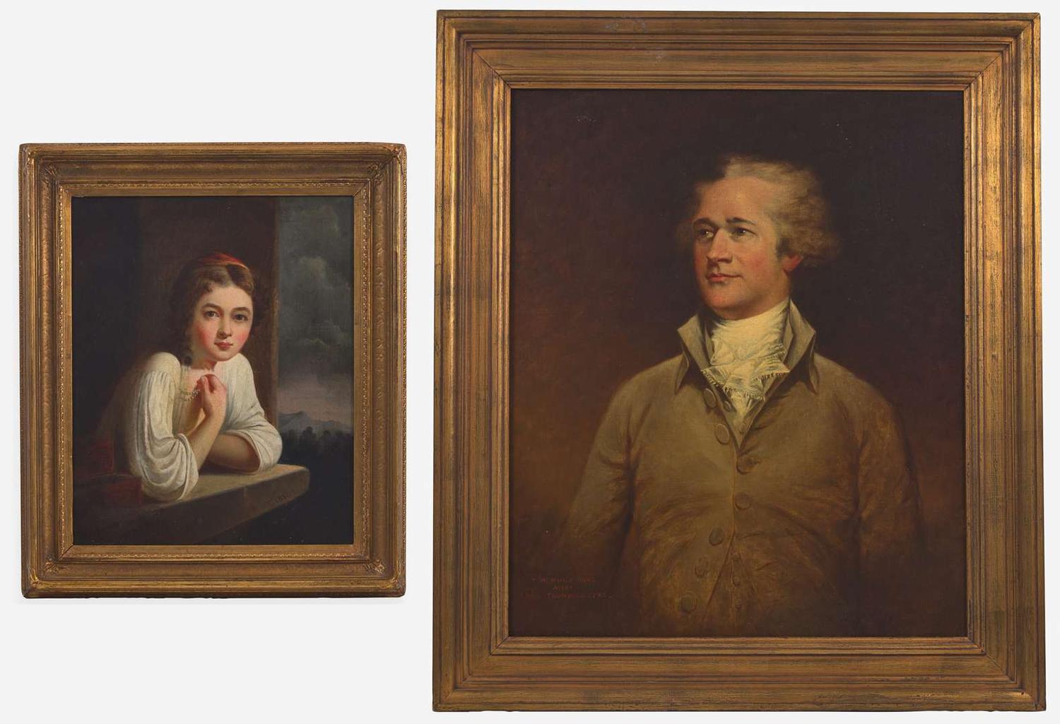 Thomas Waterman Wood (American, 1823–1903)(after Trumbull) - Portrait of Alexander Hamilton together with (19th Century American) Portrait of a Young Lady
