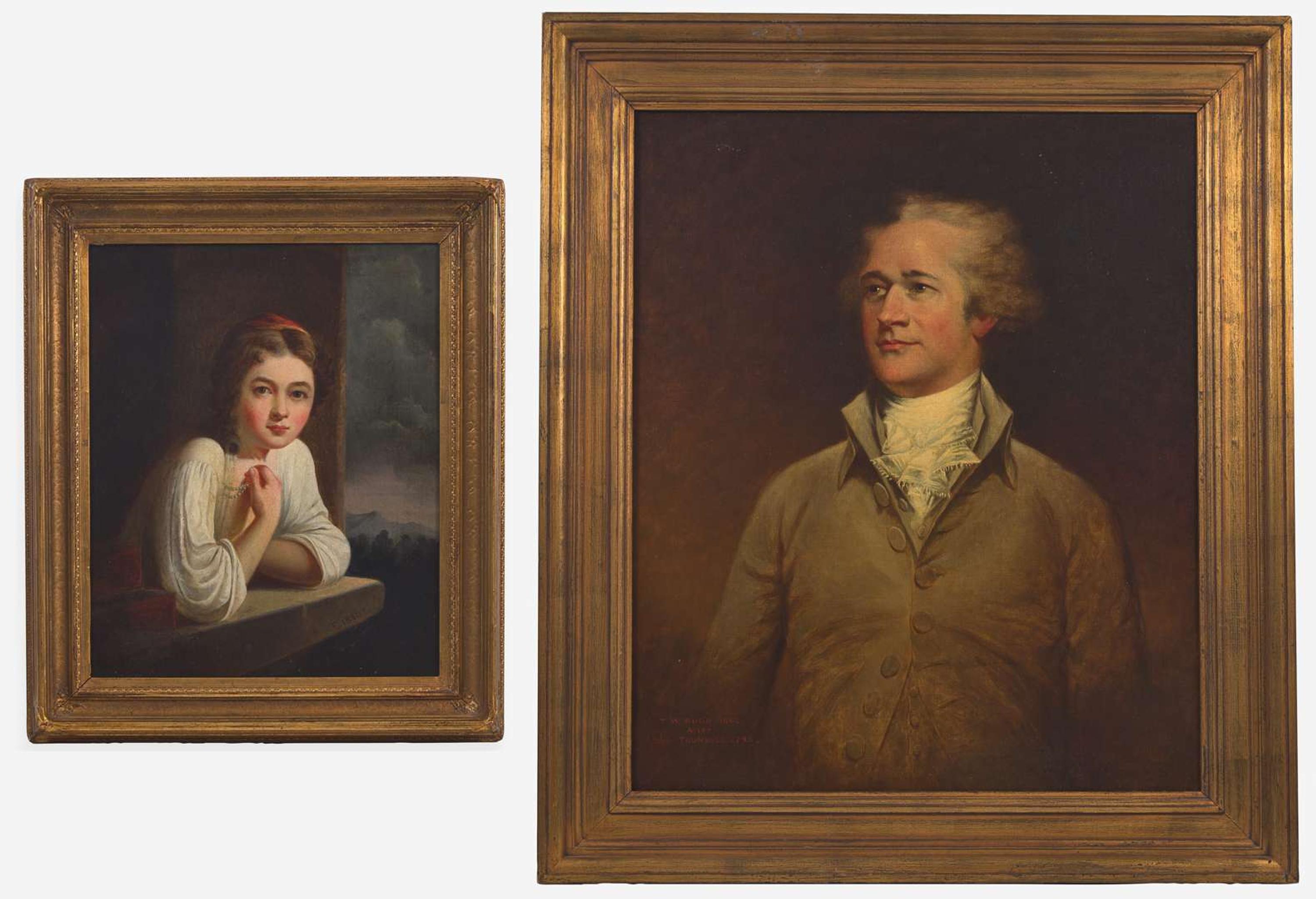 Thomas Waterman Wood (American, 1823–1903)(after Trumbull) - Portrait of Alexander Hamilton together with (19th Century American) Portrait of a Young Lady