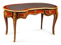 A Louis XV Style Gilt-Bronze-Mounted Kingwood and Tulipwood Kidney-Shaped Bureau Plat
