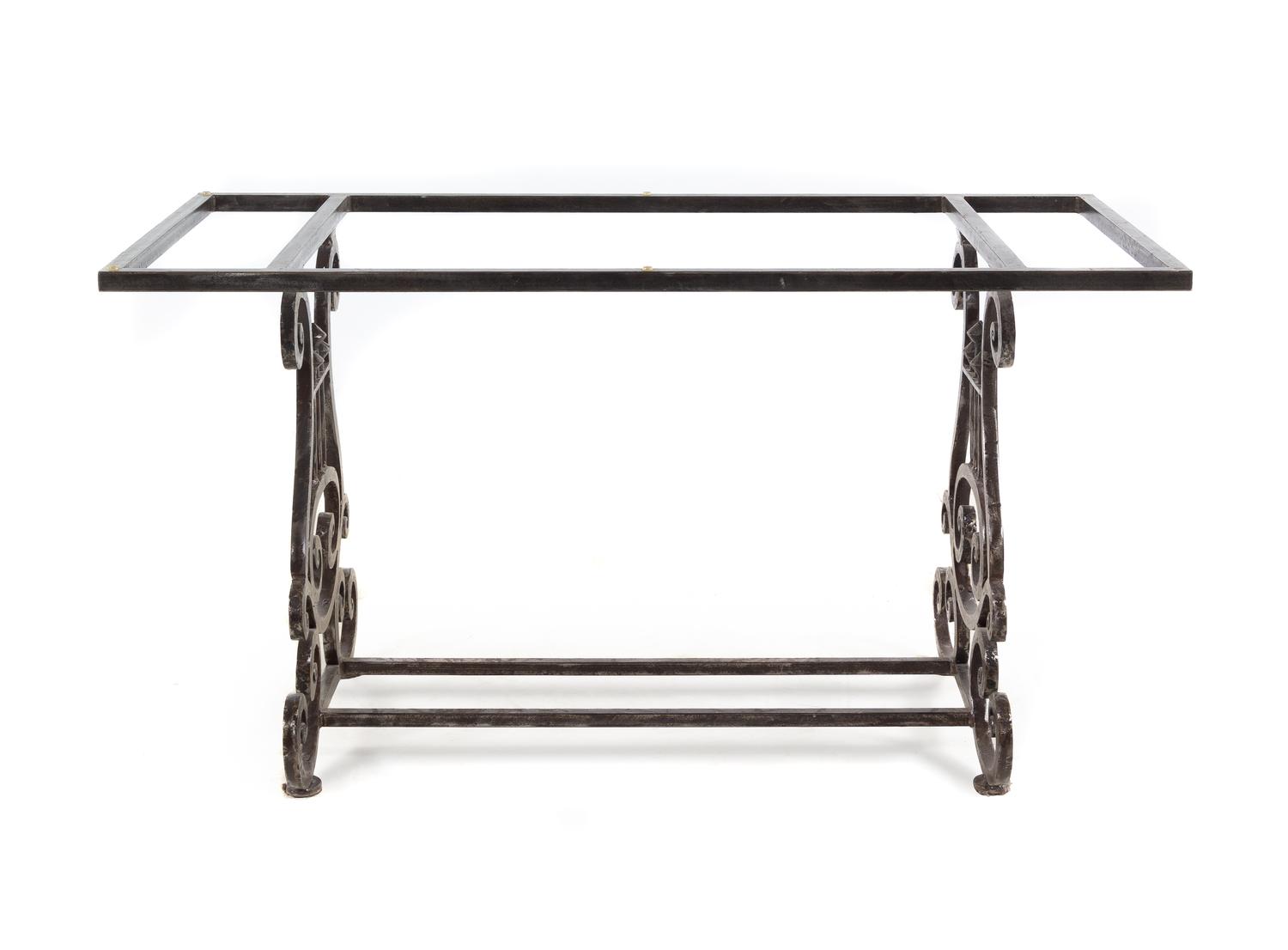 A Continental Iron Console Table with an Associated Glass Top