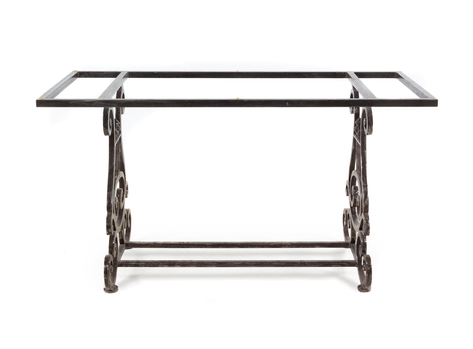 A Continental Iron Console Table with an Associated Glass Top