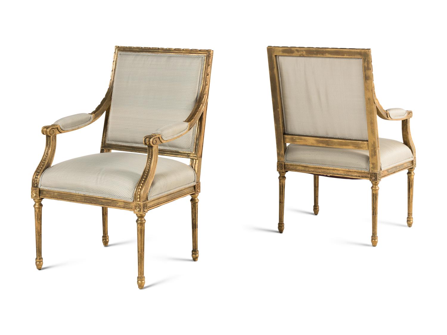 A Pair of Louis XVI Style Giltwood Fauteuils