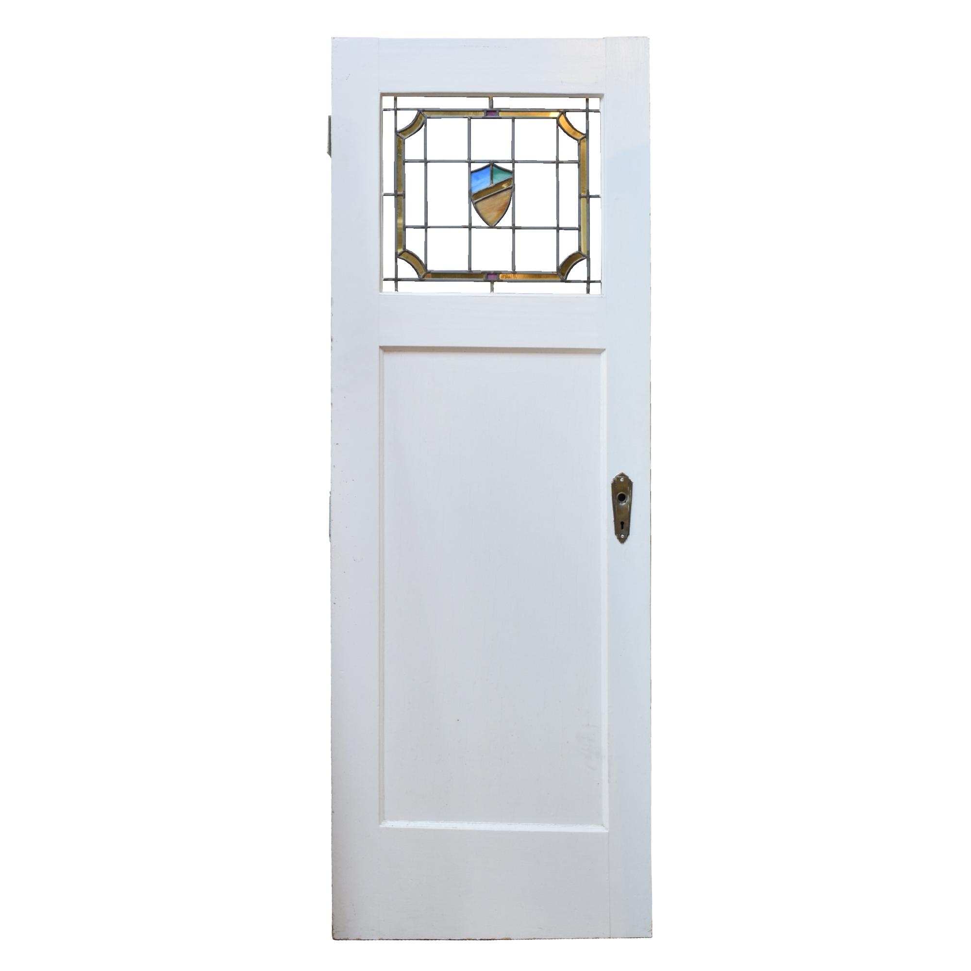 A Leaded and Stained Glass Door from a Chicago, IL. Bungalow 27.5" W x 1.5" D x 79.25" H — United States, Early 20th Century