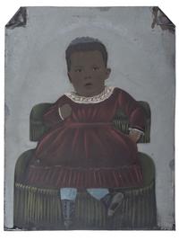 [EARLY PHOTOGRAPHY] -- [ART]. A group of 2 items, highlighted by a full plate hand-painted tintype of an African American child. [ With: ] Lithograph of African American woman with child by Elizabeth O'Neill Verner.