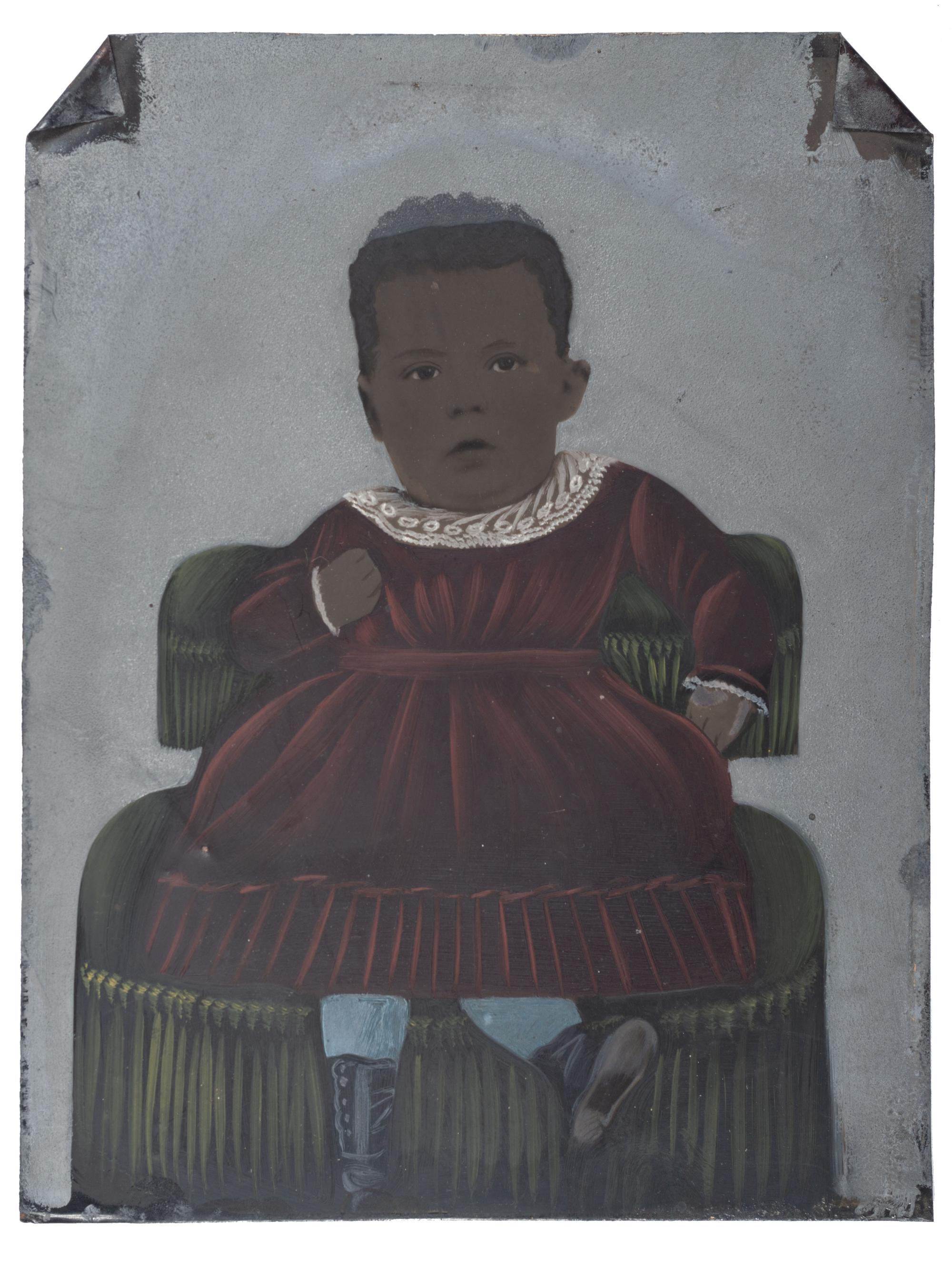 [EARLY PHOTOGRAPHY] -- [ART]. A group of 2 items, highlighted by a full plate hand-painted tintype of an African American child. [ With: ] Lithograph of African American woman with child by Elizabeth O'Neill Verner.