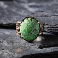 Dina Huntinghorse (Wichita-Kiowa, act. since 1980s) — Sterling Silver with 14K Gold Overlay Ring, with Carico Lake Turquoise