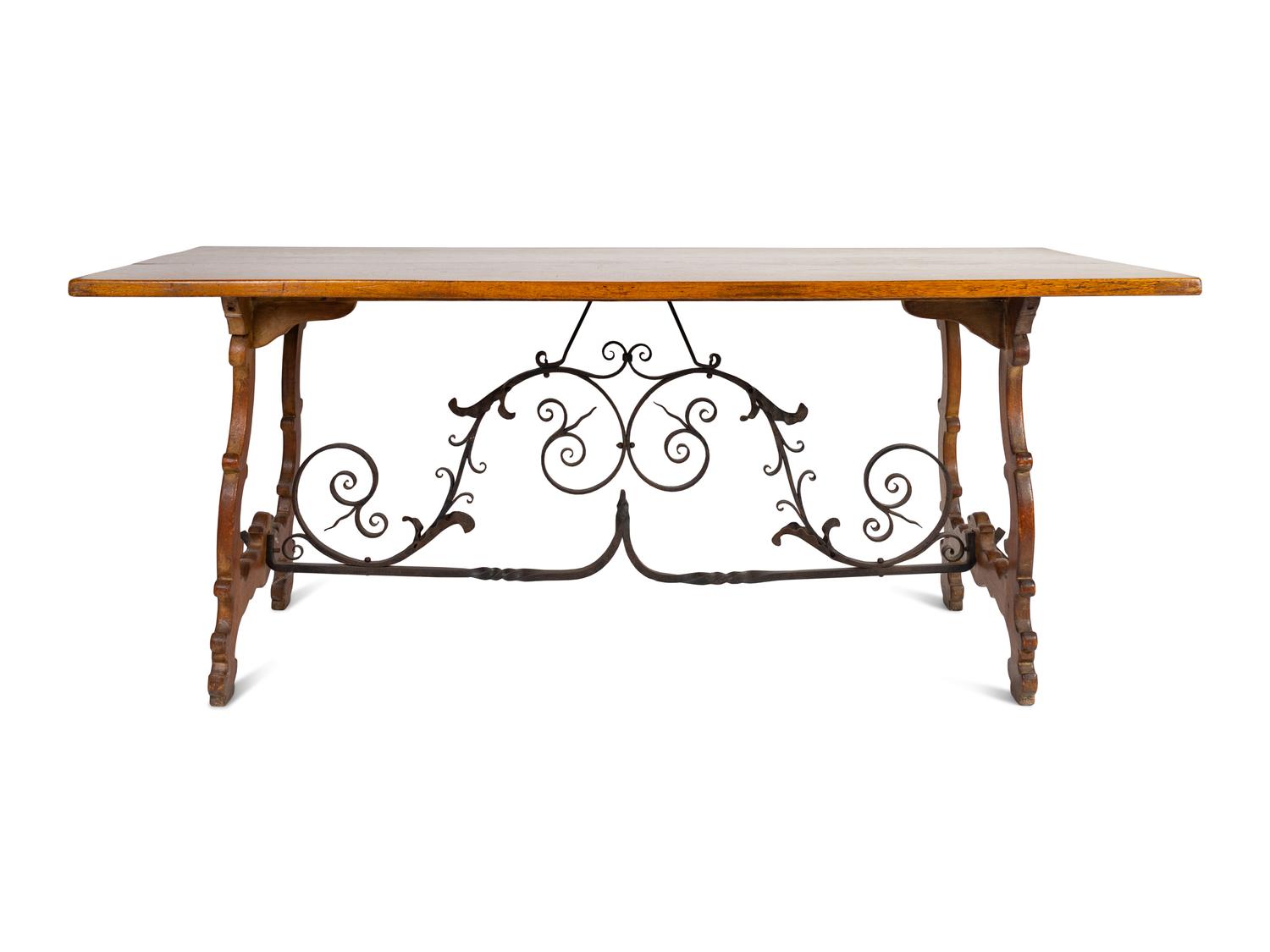 A Spanish Baroque Style Iron-Mounted Oak Trestle Table