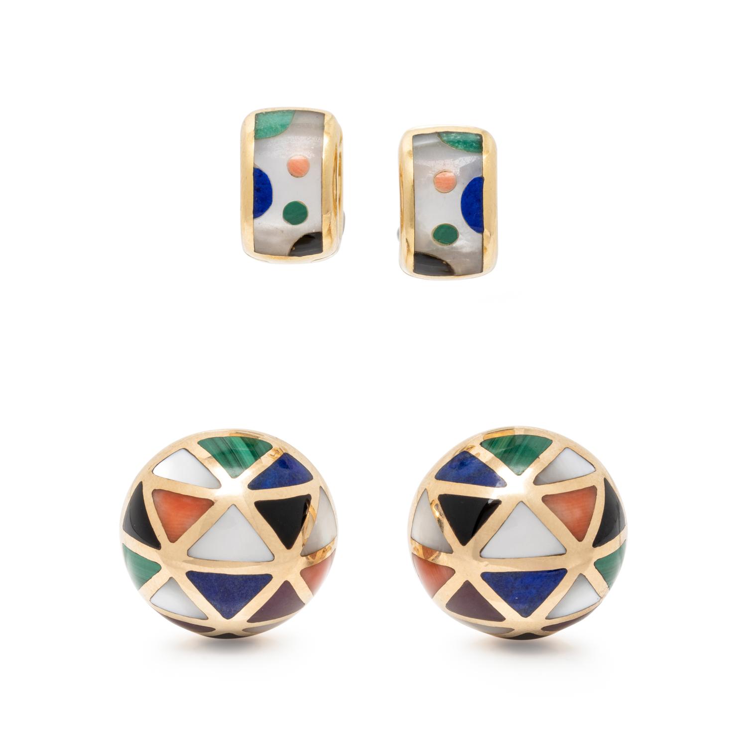 ASCH GROSSBARDT, COLLECTION OF MOTHER-OF-PEARL, HARDSTONE, AND YELLOW GOLD EARRINGS