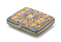 A Russian Enameled Silver-Gilt Cigarette Case, Mark of Nikolay Strulev, Assay mark of Aleksandr Skovronsky, Moscow, 1896, the case deco