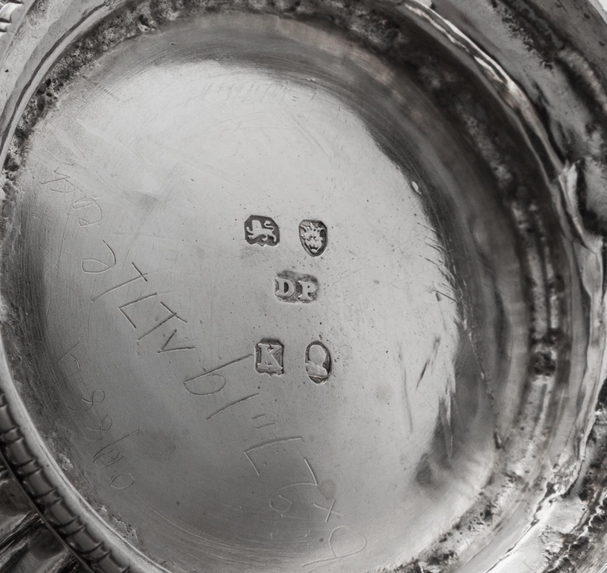 A Pair of George III Silver Master Salts, Daniel Pontifex, London, 1805 & 1806, each having a ribbed body and foliate loop handles, rai