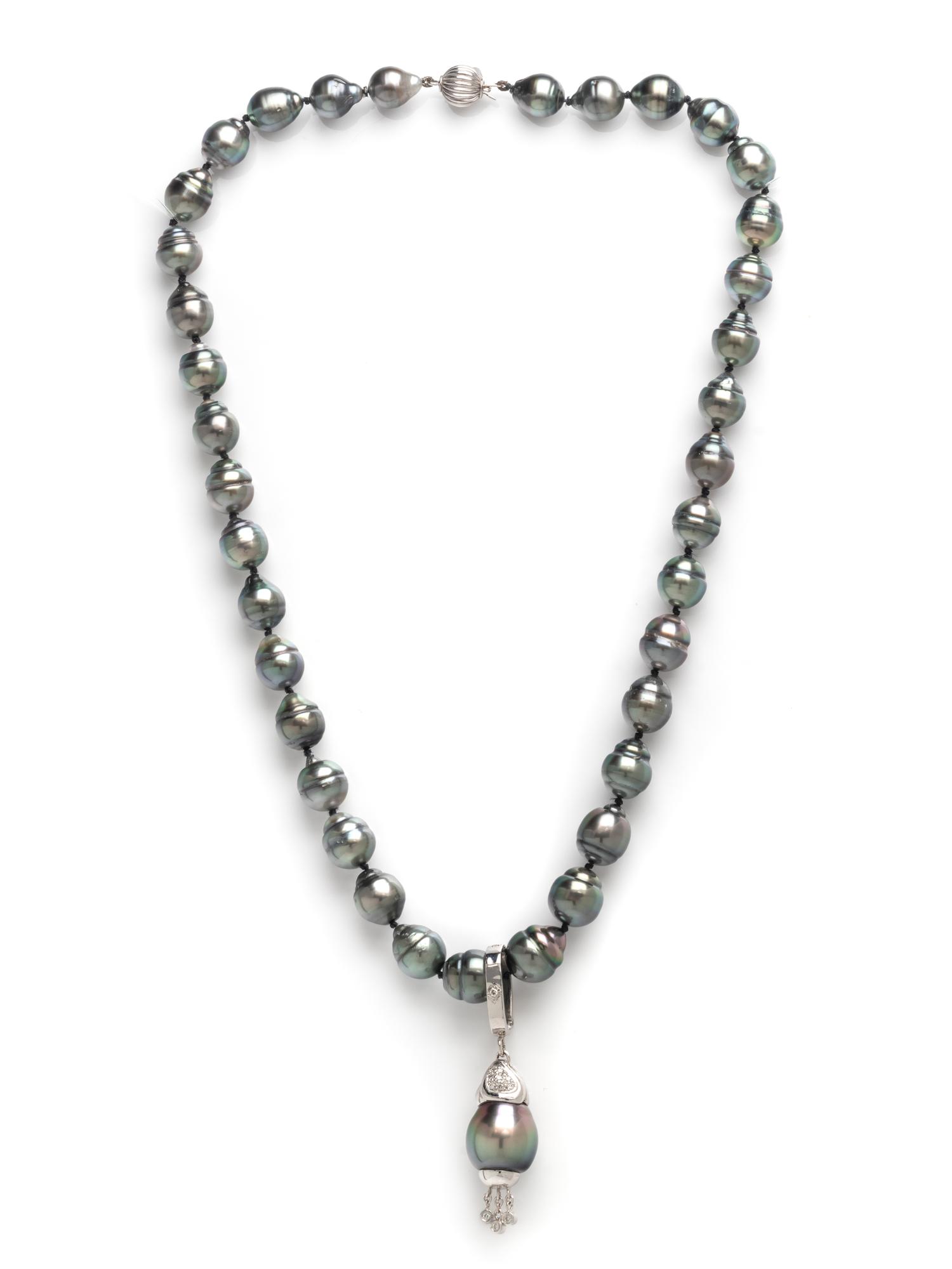CULTURED TAHITIAN PEARL NECKLACE WITH PENDANT ENHANCER