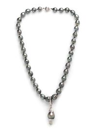 CULTURED TAHITIAN PEARL NECKLACE WITH PENDANT ENHANCER