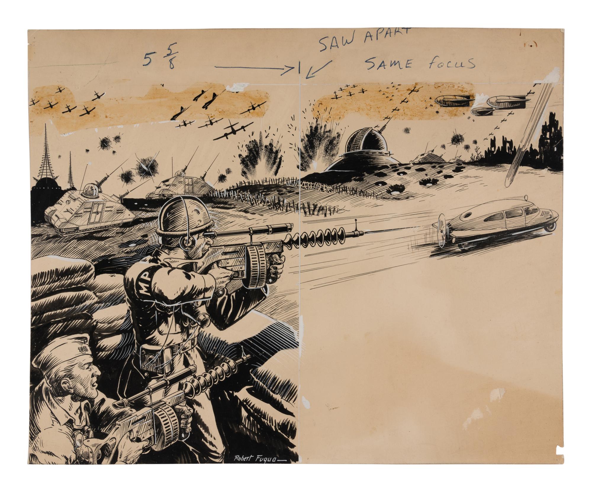 FUQUA, Robert (1905-1959). Original artwork for unidentified science fiction interior illustration. n.d.