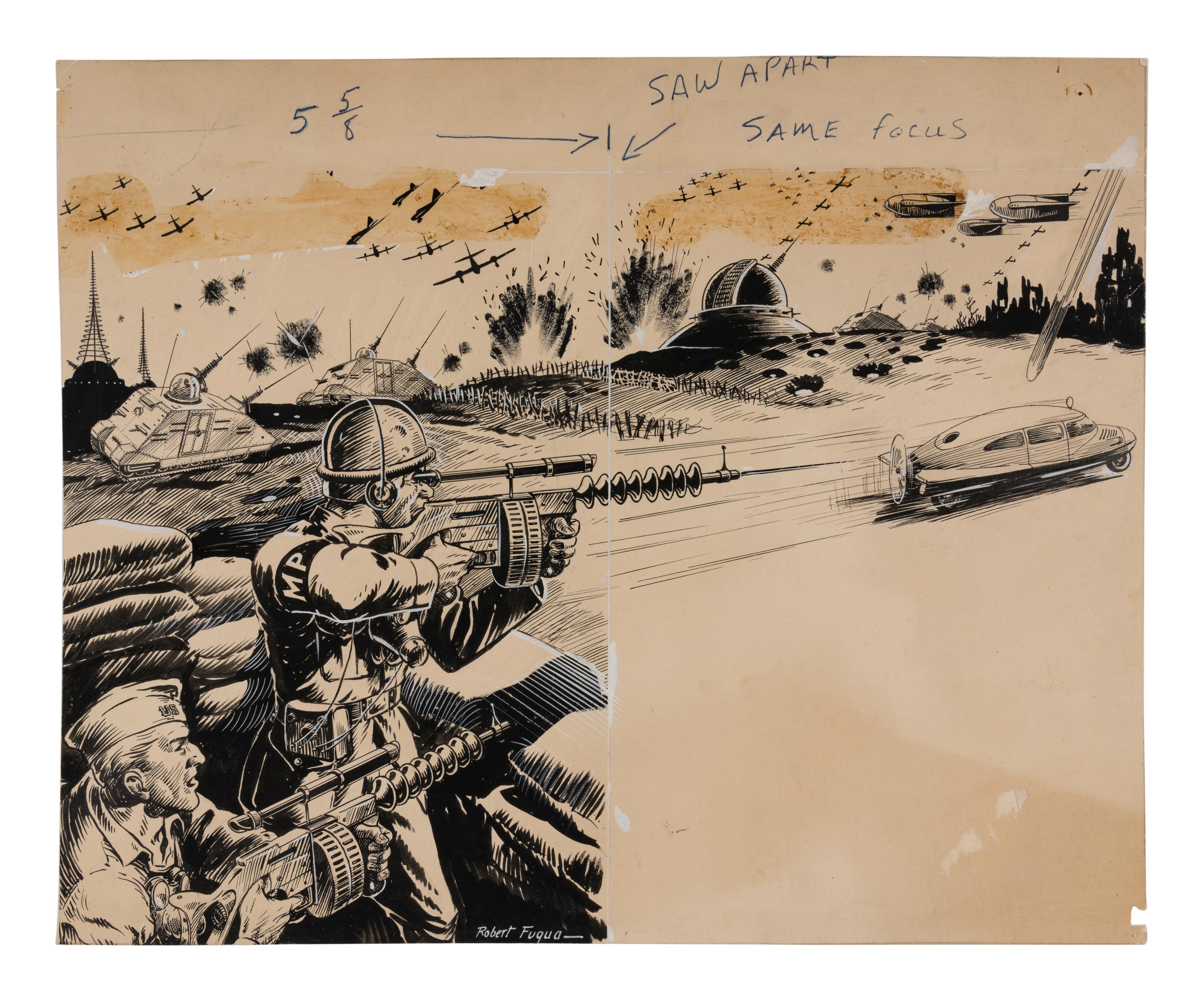 FUQUA, Robert (1905-1959). Original artwork for unidentified science fiction interior illustration. n.d.