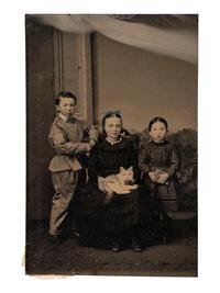 [EARLY PHOTOGRAPHY]. Tintypes of people with cats, incl. a charming portrait of 3 children and their feline friend by Hennigar of Lambertville, NJ.