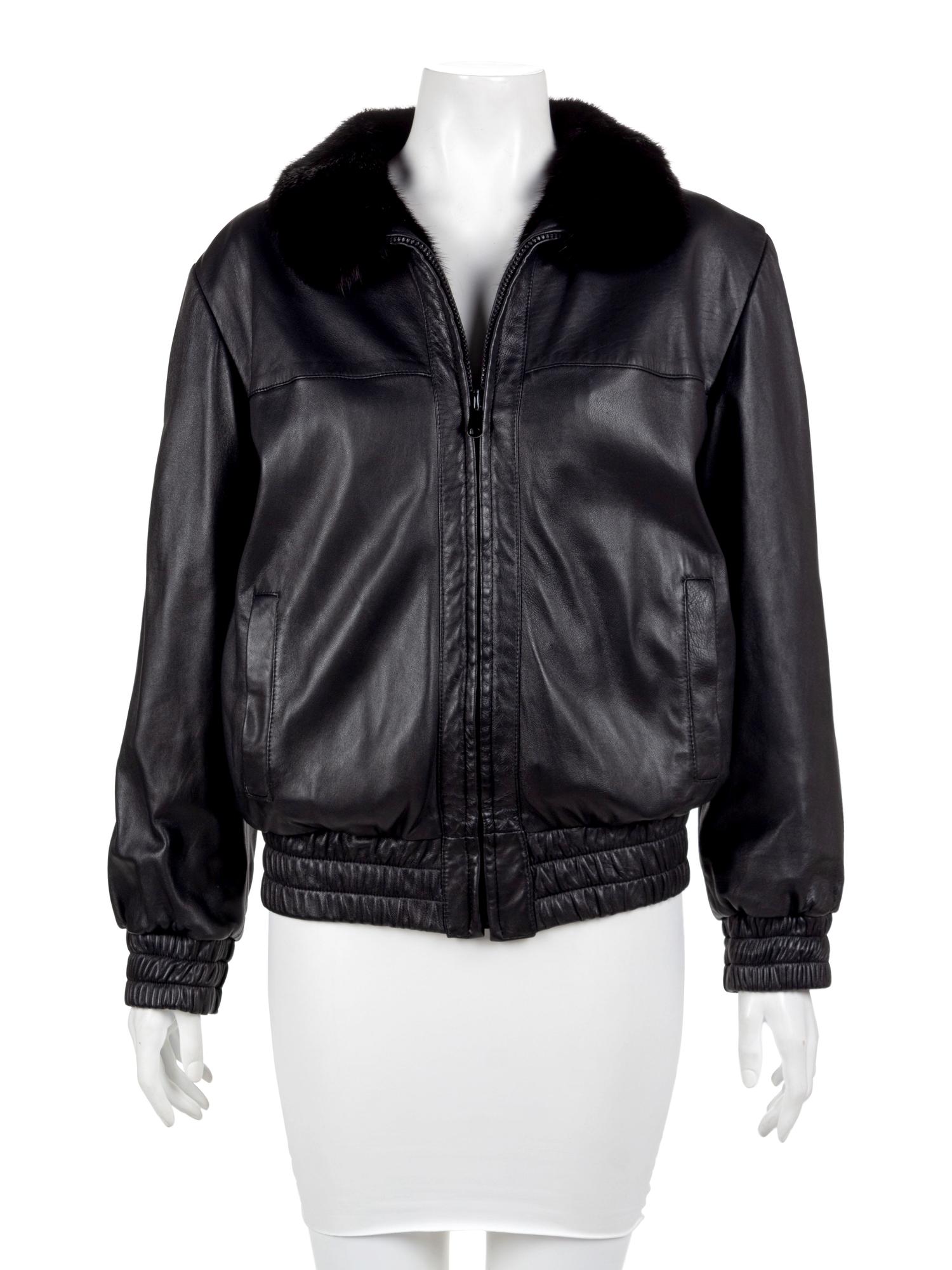 Black Leather and Mink Reversible Bomber Style Jacket,1990-2000's