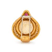 CITRINE CAMEO, RUBY AND DIAMOND SLIDE PENDANT/BROOCH
