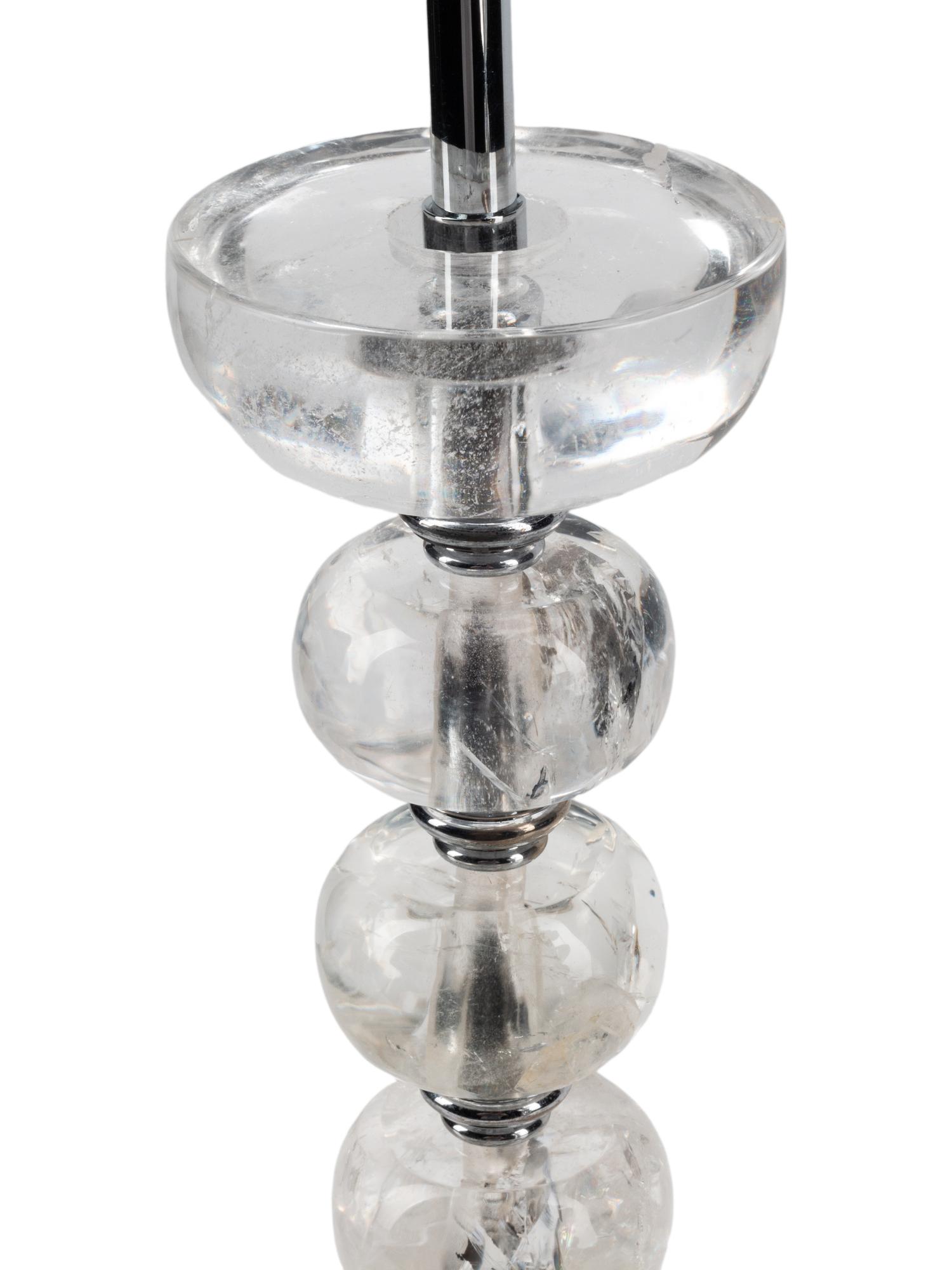 A Pair of Rock Crystal and Silvered Wood Table Lamps