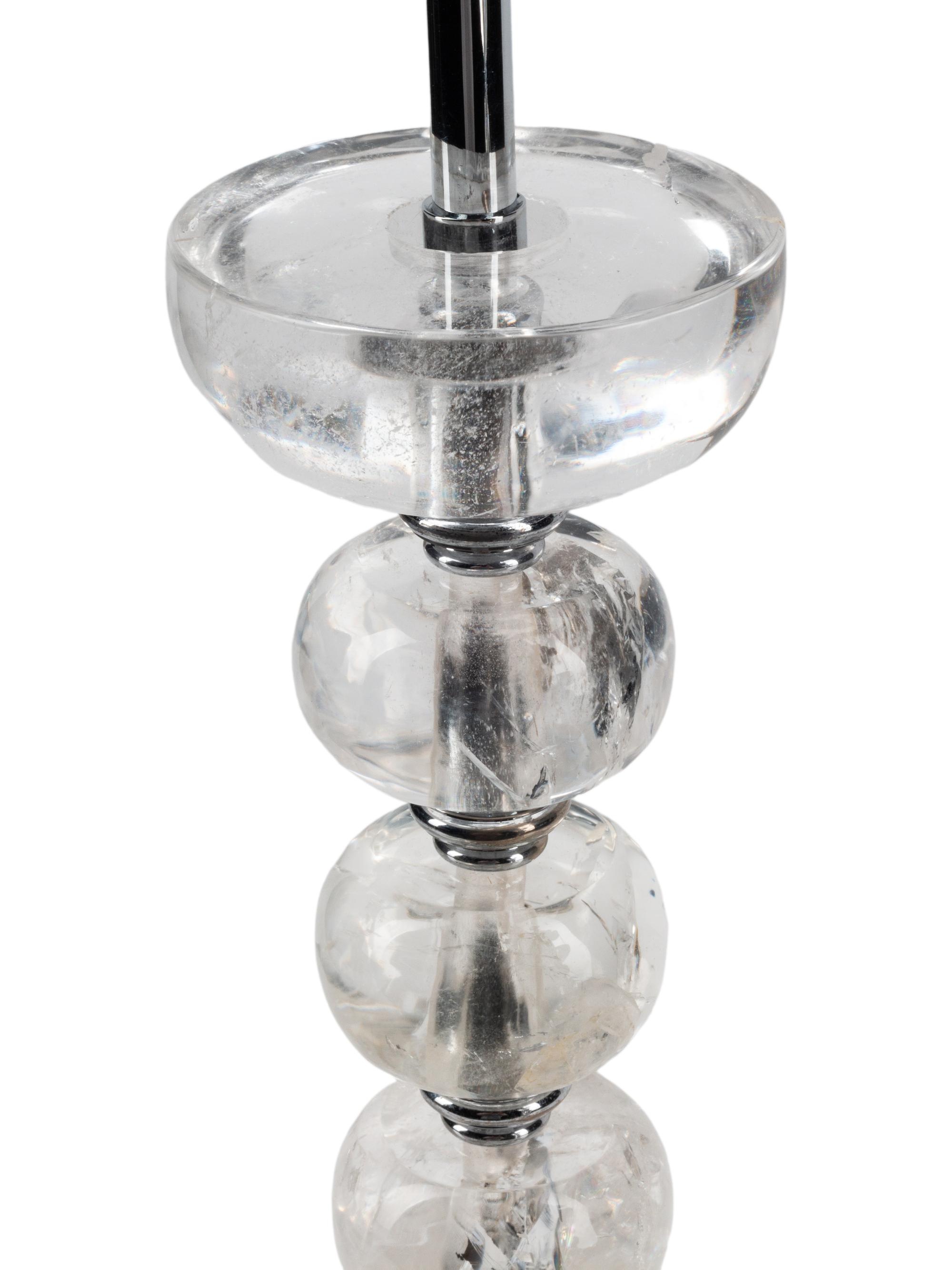 A Pair of Rock Crystal and Silvered Wood Table Lamps