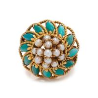 SYNTHETIC TURQUOISE AND SEED PEARL RING