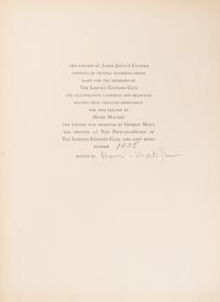 (LEC. MATISSE, HENRI) JOYCE, JAMES. Ulysses. New York, 1935. Limited edition, signed.