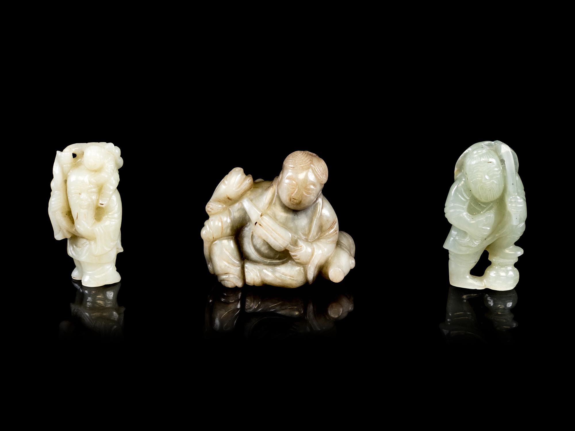 Three Chinese Celadon Jade Figural Groups