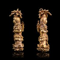 A Pair of Chinese Gold 'Lady Mao' Immortal Earring Pendants, Erzhui, Ming Dynasty 明 金毛女耳墜一對