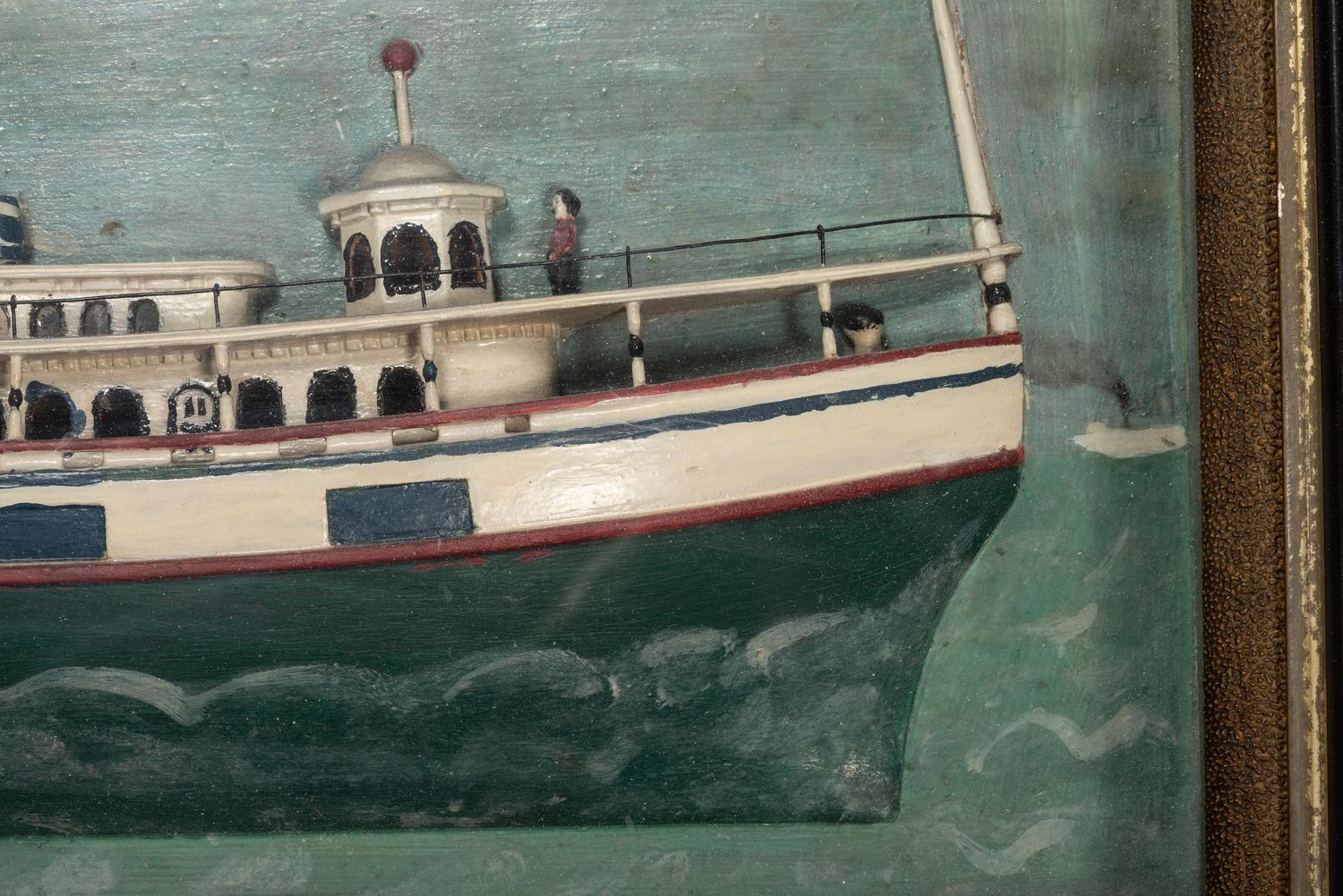A Carved and Painted Wood Steamboat Diorama