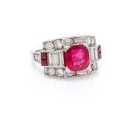 A Retro Palladium, Burmese Ruby and Diamond Ring, Tiffany & Co., 3.40 dwts.