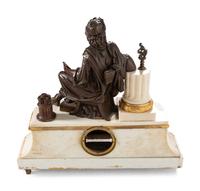 A French Gilt and Patinated Bronze Mounted Marble Mantel Clock