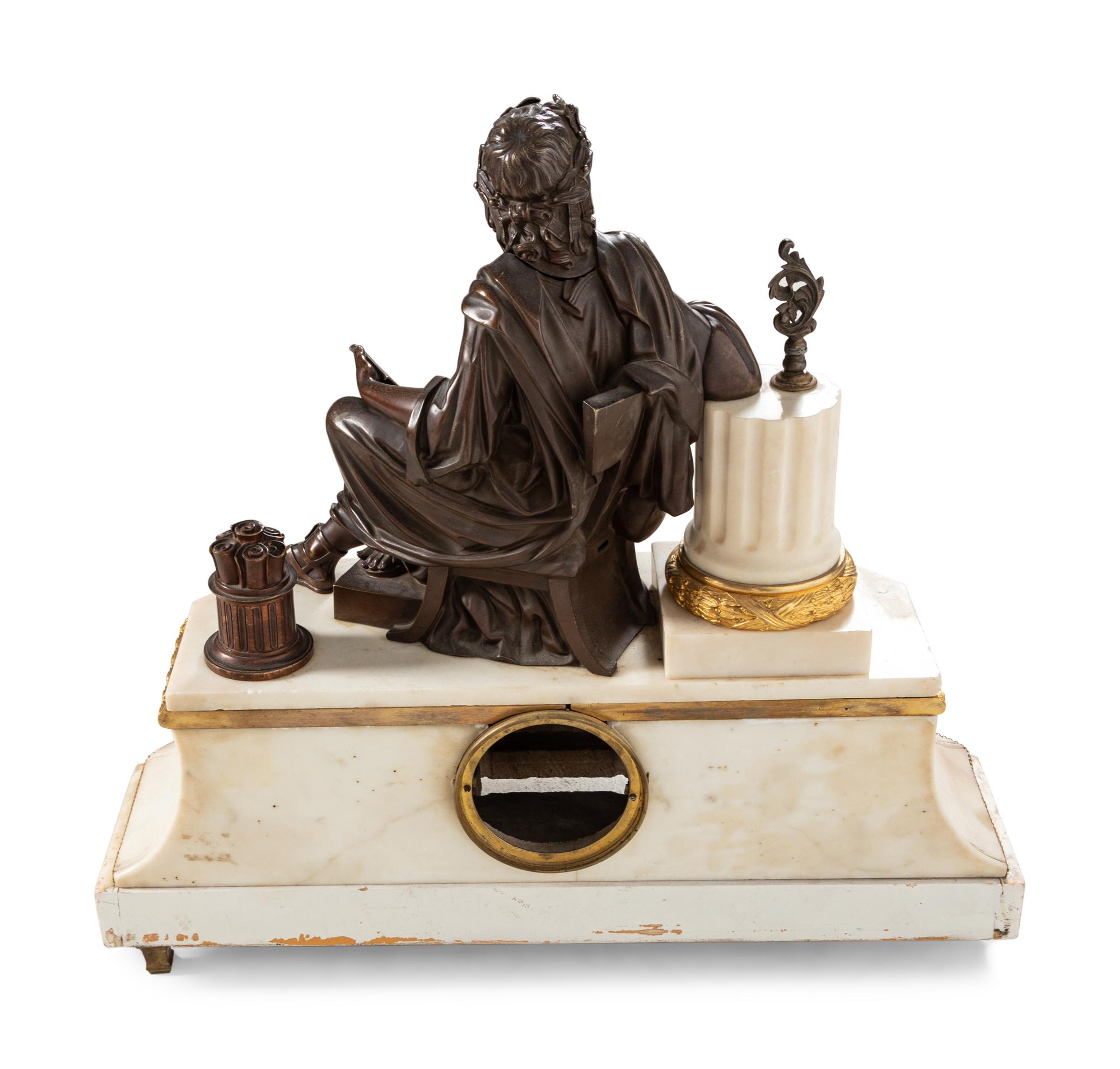 A French Gilt and Patinated Bronze Mounted Marble Mantel Clock