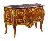 A Louis XV Style Gilt Metal Mounted Kingwood Marble-Top Bombé Commode