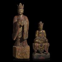 Two Chinese Gilt Wood Figures of Bodhisattvas 木漆金菩薩像兩尊
